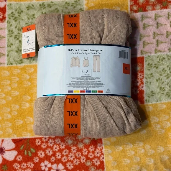 ❤️Live 2 Lounge 3Piece Textured Lounge Set XXL New Cable Knit Cardigan&Tank&Pant - Picture 3 of 10